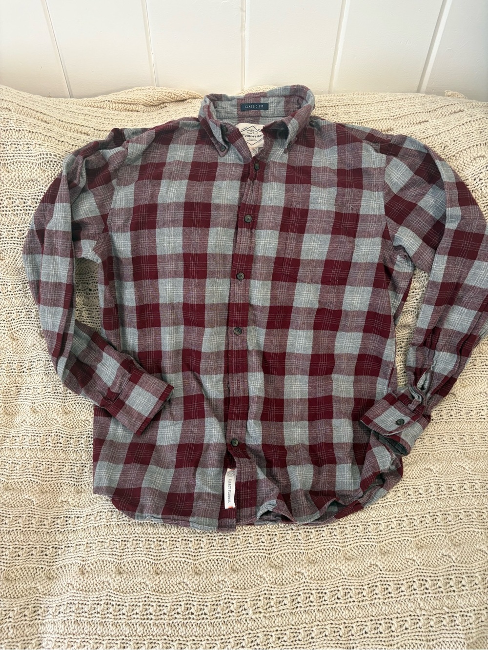 St. John's Bay Burgundy and Gray Plaid Button-Down Shirt
